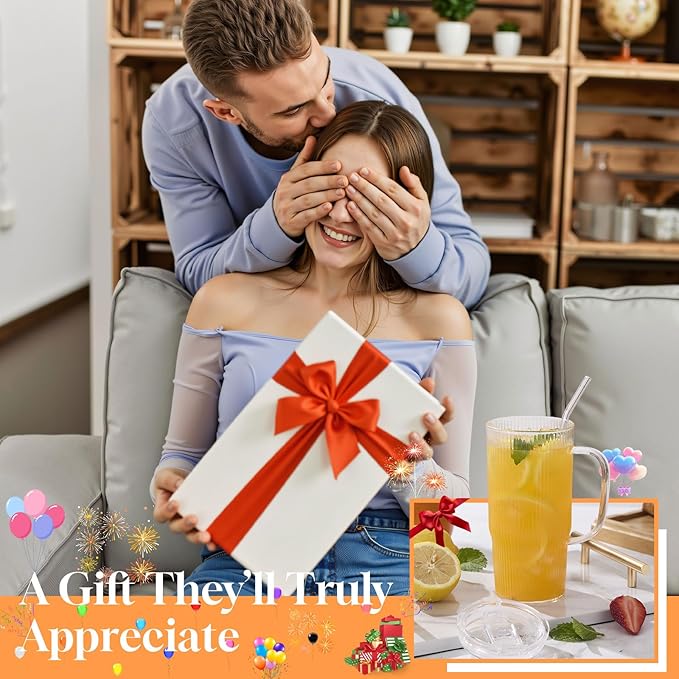 GOSCHE Glass Cups with Lids and Straws, Glass Tumbler with Handle for Iced Coffee, Tea, Juice, Smoothies, 24oz Drinking Cup with Plastic Lid for Hot & Cold Beverages, 2 Pcs