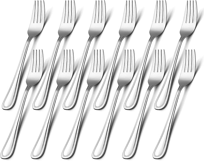 Salad Forks Set of 12, E-far 6.7 Inch Stainless Steel Dessert Forks for Home, Kitchen or Restaurant, Non-toxic & Mirror Polished, Easy to Clean & Dishwasher Safe