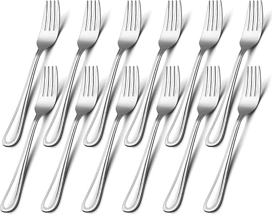 Salad Forks Set of 12, E-far 6.7 Inch Stainless Steel Dessert Forks for Home, Kitchen or Restaurant, Non-toxic & Mirror Polished, Easy to Clean & Dishwasher Safe