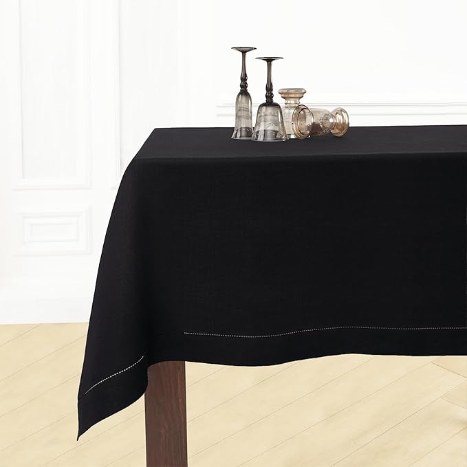 Solino Home Linen Black Tablecloth 60 x 132 Inch - 100% Pure Linen Rectangular Tablecloth - Machine Washable Table Cloth for Winter, Holiday, New Year - Fete