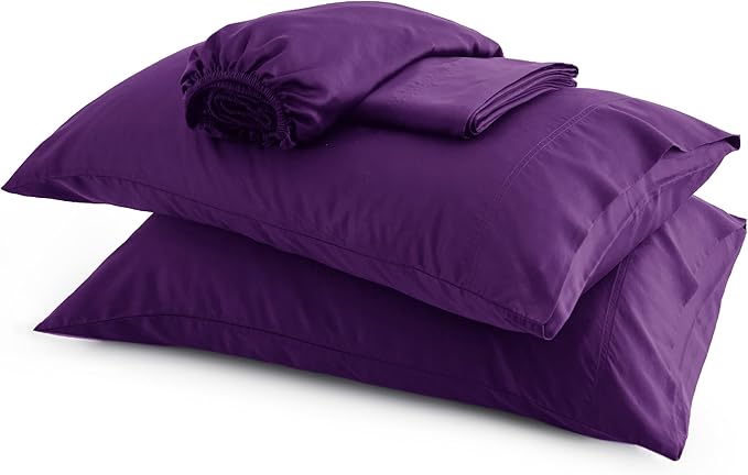Bedsure Queen Sheet Set, Rayon Derived from Bamboo, Cooling Sheets, Breathable & Soft, Deep Pocket Up to 16 Inches, Hotel Luxury Silky Bedding for Hot Sleepers, Plum