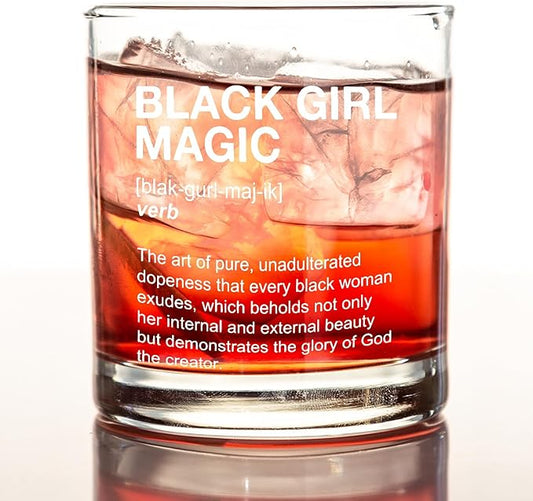 kunlisa Black Girl Magic Gifts Whiskey Glasses, African American Gifts for Black Women, 10 oz Drinking Rocks Glasses for Women Whisky Cocktail Scotch Bourbon Liquor