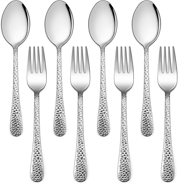 LIANYU 8-Piece Toddler Silverware Set, Includes 4 Spoons and 4 Forks for Kids, Stainless Steel Kids Utensils Children Flatware Set, Child Preschooler Cutlery Set, Dishwasher Safe