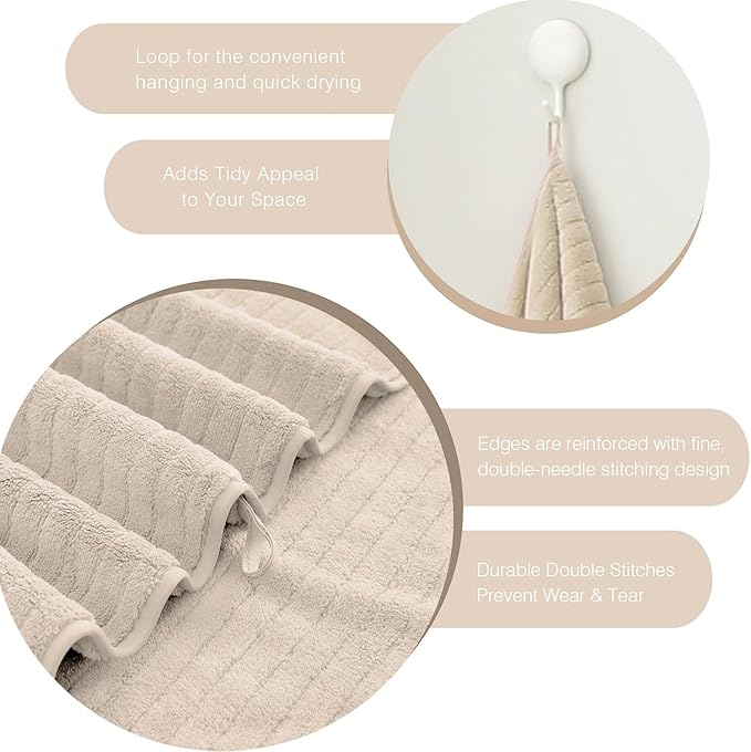 18 Piece Family Bath Towel Set Include 6 Bath Towels,6 Hand Towels and 6 Washcloths Soft Bathroom Towel with Hanging Loops,Highly Absorbent Quick Dry Towels Set for Bathroom,Hotel and Spa-Beige