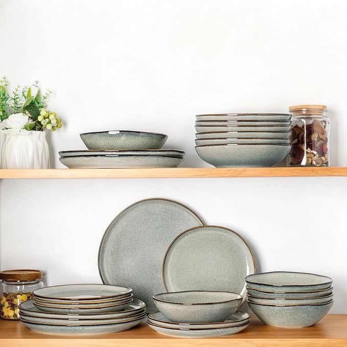AmorArc Ceramic Dinnerware Sets,Handmade Reactive Glaze Stoneware Plates and Bowls Set,Highly Scratch Resistant | Dishwasher & Microwave Safe Dishes Set,Service for 8 (24pc)