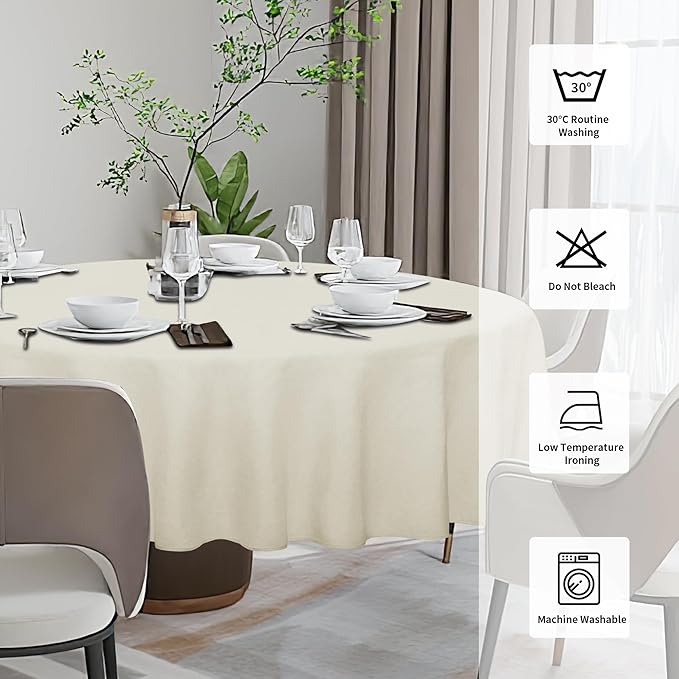Easy-Going Faux Linen Waterproof Spill-Proof Tablecloth Stain Resistant Round Table Cloth Wrinkle Free Decorative Fabric for Kitchen, Dining, Party, Weddings, Restaurants (60 in-Round, Beige)