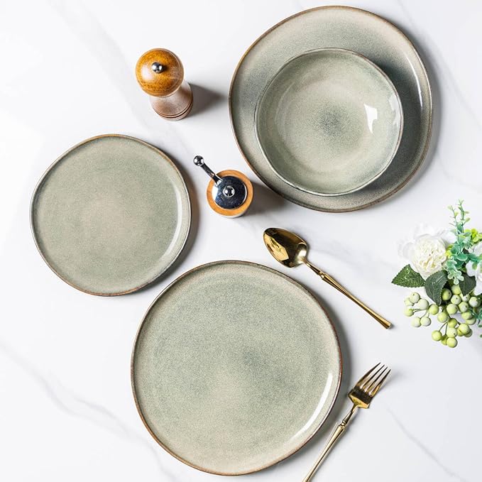 AmorArc Ceramic Dinnerware Sets,Handmade Reactive Glaze Stoneware Plates and Bowls Set,Highly Scratch Resistant | Dishwasher & Microwave Safe Dishes Set,Service for 4 (12pc)