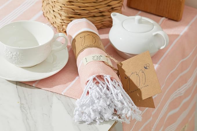 Hand Towels - Set of 2, 18" x 30" inches, Decorative Peshtemal Cotton Hand Towels for Kitchen, Bath, Guest, Face, Hair, Gym, Yoga, Dishcloth, Travel (Salmon)