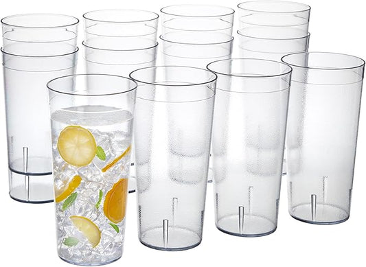US Acrylic Café Plastic Reusable Tumblers (Set of 12) 32-ounce Iced-Tea Cups Clear | Value Set of Restaurant Style Drinking Glasses, Stackable, BPA-free, Made in the USA | Top-rack Dishwasher Safe