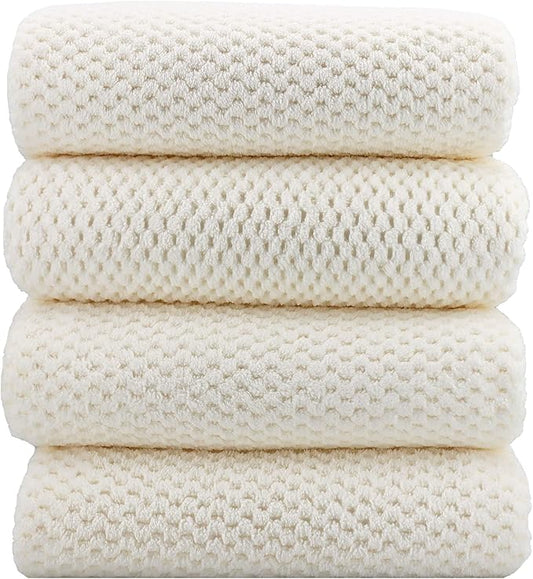 YTYC Towels,29x59 Inches Extra Large Bath Towels for Bathroom Super Soft Quick Dry Light Weight Waffle Microfiber Shower Towels 80% Polyester 20% Nylon (White,4 Piece)