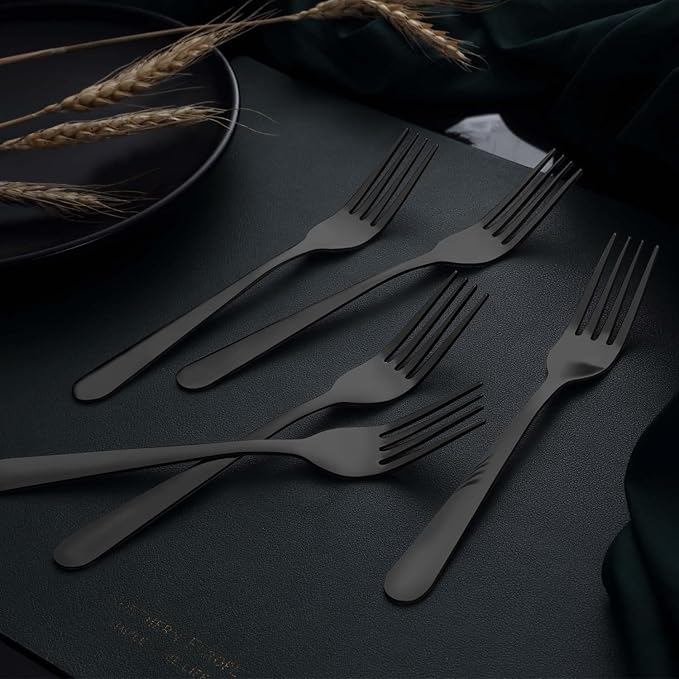 24 Pieces Dinner Forks Set (8 inch), Unokit Stainless Steel Dinner Forks Set of 24, Flatware Forks for Home, Kitchen or Restaurant - Mirror Polished, Dishwasher Safe - Black