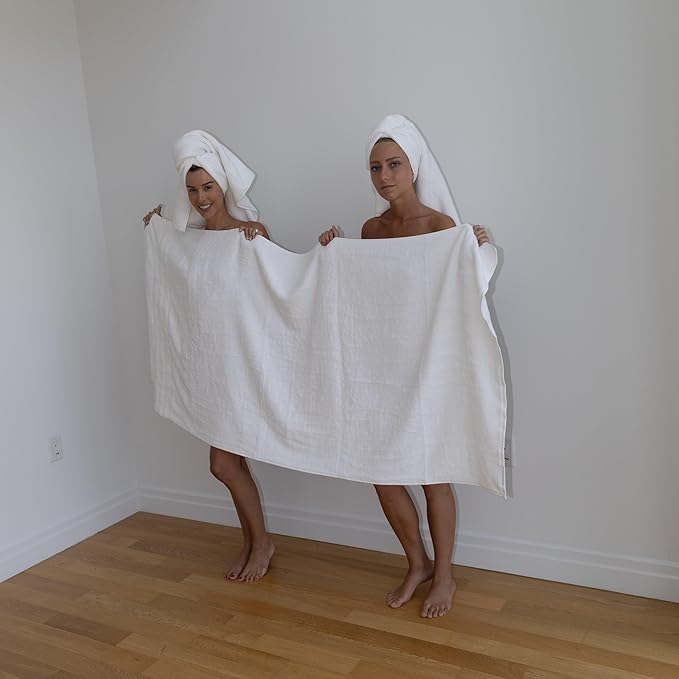 Mosobam Luxury Turkish Towels Set of 2 Bath Sheets 35X70 White Oversize 700 GSM Bamboo Viscose & Aegean Turkish Combed Cotton