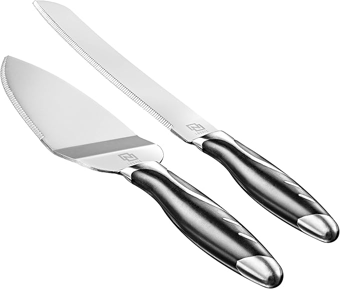 Cake Knife and Server Set, Cake Cutter and Pie Spatula, Cake Server and Knife Set of 2 with Non-Slip stainless steel, Cake Cutting Set for Wedding Cake, Birthdays, Anniversaries, and Parties