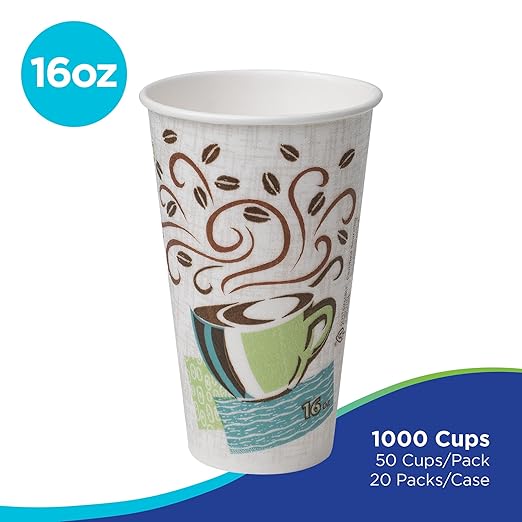 Dixie PerfecTouch 16 oz Paper Coffee Cups By GP PRO, Coffee Haze Design, 1000 Count (50 Disposable Cups Per Sleeve, 20 Sleeves Per Case), 5356CD