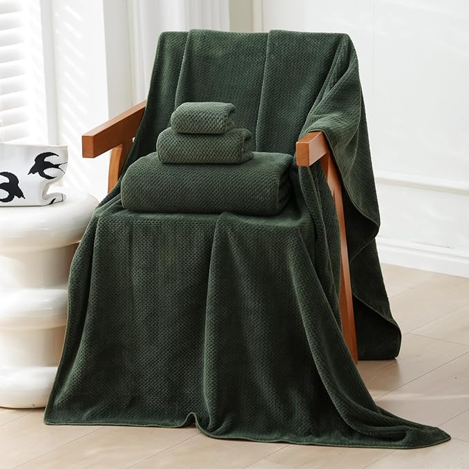 30x60 Inches Extra Large Bath Towels Set Super Soft Absorbent Luxury Microfiber Towels for Bathroom(Olive Green, 6PCS)