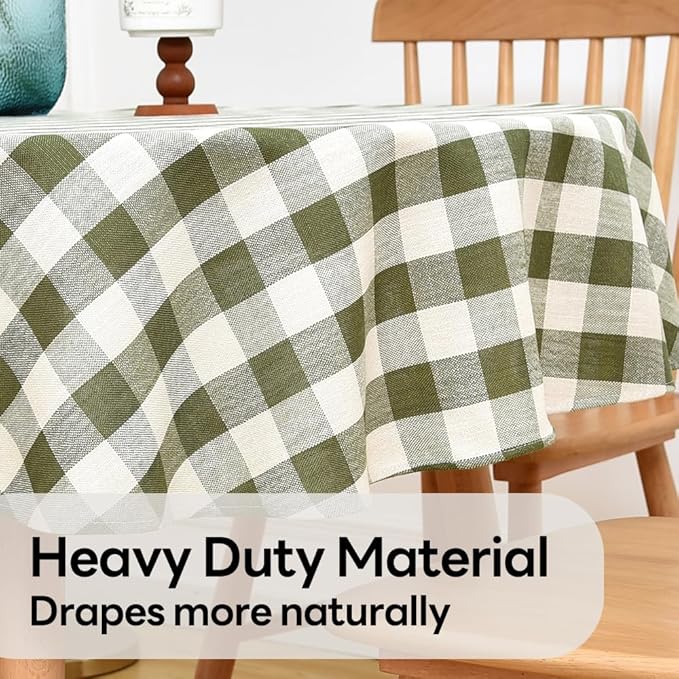 Gingham Round Tablecloth Table Cloth Heavy Duty Cotton Checkered Table Cloth Round Cover for Dining Room(R-Green, 53 inch Diameter)