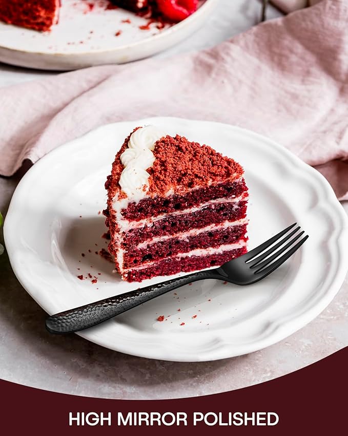 Hammered Black Silverware Set, EUIRIO 40-Piece Flatware Set for 8, Heavy Duty Stainless Steel Cutlery Set, Food-Grade Utensil Sets Includes Spoons Forks and Knives, Mirror Finish Dishwasher Safe