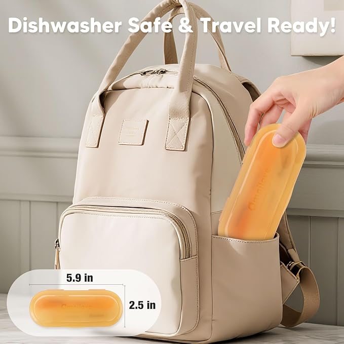 Silicone Baby Spoons 2-Pack with Case, New Born Self Feeding Toddler Spoon, Baby Led Weaning Supplies, Toddler Utensils with Safety Chain, Baby Eating Essentials, Dishwasher Safe