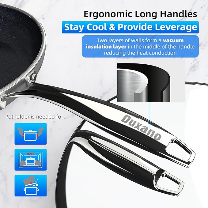 Deluxe DUXANO 14PC Healthy Pots and Pan With 9H Anti-scratch Coating, 2-Layer Non-Stick Ceramic&PFAS Free, Sensitively&Evenly Induction Cooking, Enhanced Flavor with Infrared Cookware, Dishwasher Safe