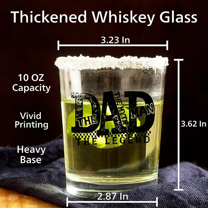 Dad Whiskey Glasses 10 oz, Dad Gifts for Birthday Christmas Father's Day from Daughter Son, The Man The Myth The Legend Father Old Fashioned Rocks Glasses Cup for Men Drinking Bourbon Liquor