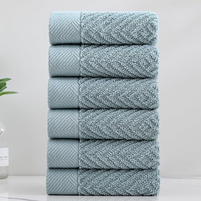sense gnosis Sage Green Washcloth Set of 6 Striped Weave 100% Cotton Super Soft Highly Absorbent Summer Washcloths Towels for Kitchen Bathroom 13 x 13 Inch