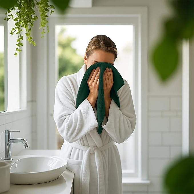 RIVERSIDE 12 Pack Washcloths - 12x12 Inches, 400 GSM, 100% Ring-Spun Cotton - Soft, Absorbent & Durable Face and Body Towels - for Bathroom, Spa, Gym, Makeup Removal & Everyday Use - Hunter Green