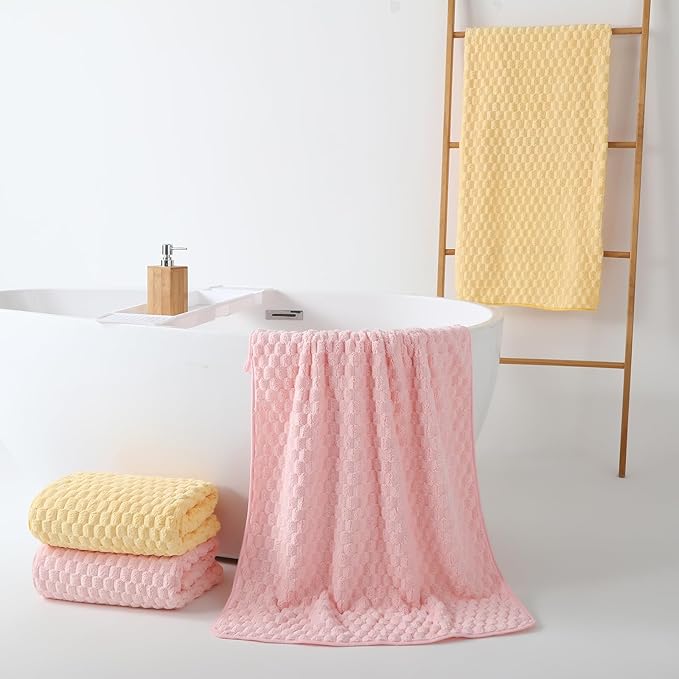 REDKISS Microfiber Bath Towels Set of 4-27x55 Inch Large Waffle Bath Towels for Body, Highly Absorbent, Super Soft, Lint Free Fluffy Shower Towel for Bathroom,Gym, Lightweight Towel Set Pink,Yellow