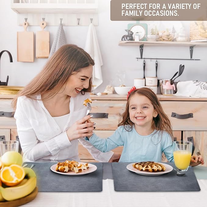 UnivoColors Washed Cowhide Pattern PU Leather Placemats Set of 8 Heat Resistant Kitchen Table Mats, Waterproof Wipeable for Party Decoration(Reddish Brown)