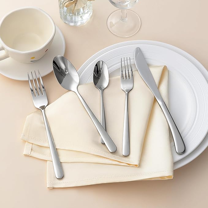 20-Piece Everyday Flatware Set for 4 People - Premium 18/10 Stainless Steel,Durable Metal 304 Feeding, Forged Mirror Satin Finish, Dishwasher Safe Cutlery