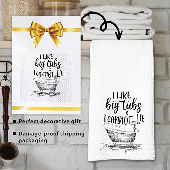 Funny Bathroom Hand Towels, I Like Big Tubs and I Cannot Lie, 16x24 Waffle Weave Hand Towels for Bathroom Decor Guest Bath, Hilarious Gifts for Women Men