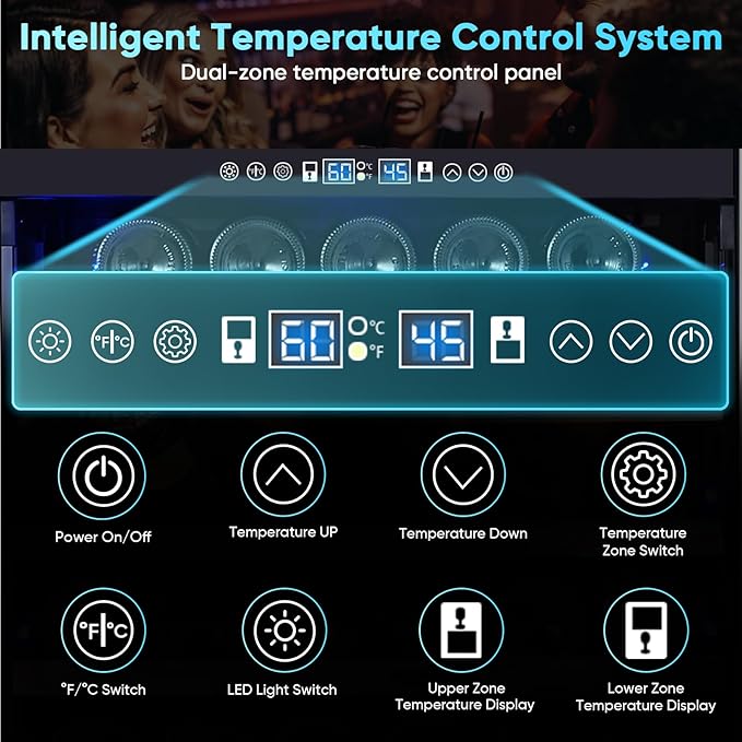 200 Bottle Wine Fridge, 24 Inch Wine Cooler Refrigerator Freestanding or Built-in, Professional Dual Zone Temperature Control, Low Noise Operation and Advanced Compressor Cooling