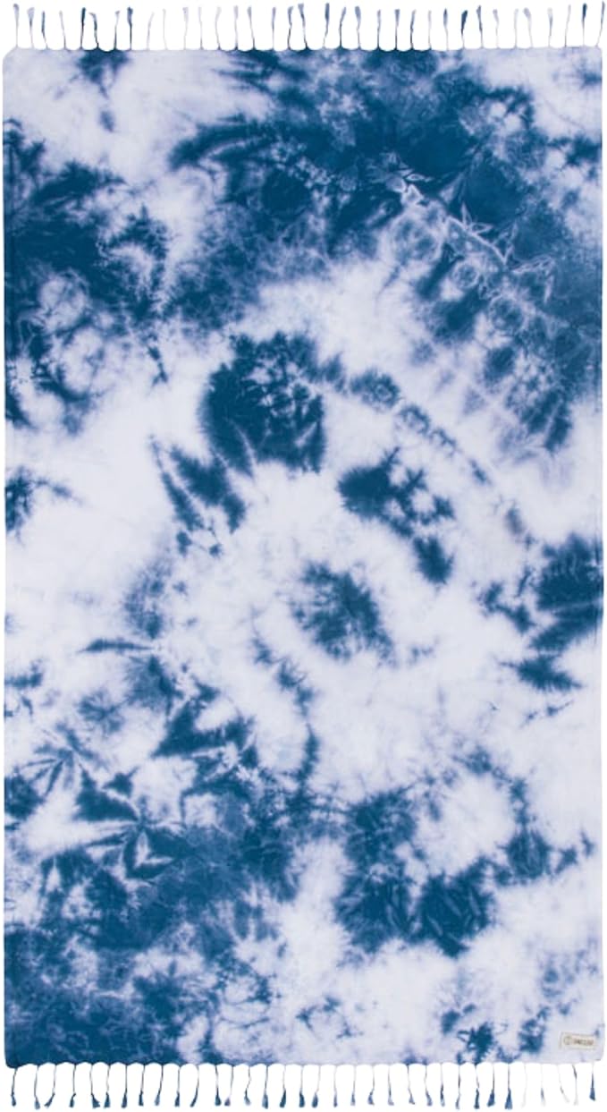 Sand Cloud Turkish Beach Towel - Sand Free - 100% Organic Turkish Cotton Yarn - Quick Dry Towel for Beach, Picnic Blanket or Throw - As Seen on Shark Tank - Tie Dye (Blue Acid Wash)
