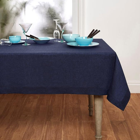 Solino Home Linen Tablecloth 60 x 108 Inch - 100% Pure Linen Chambray Navy Table Cloth for Rectangular Tables - Athena, Machine Washable Cloth Tablecloth for Christmas, Winter, New Year