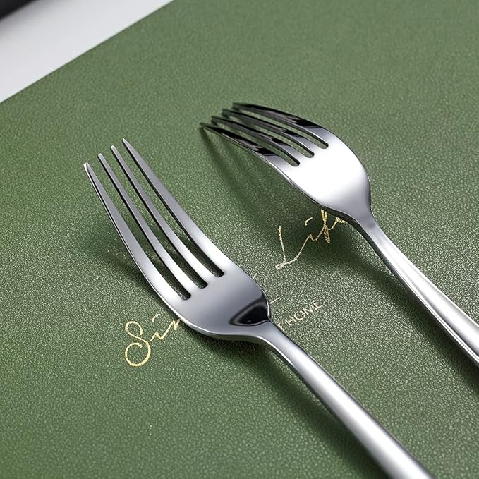 Stainless Steel Dinner Forks Set, 6 Piece - Silverware for Home, Kitchen or Restaurant, Dishwasher Safe (Silver-8 Inch)