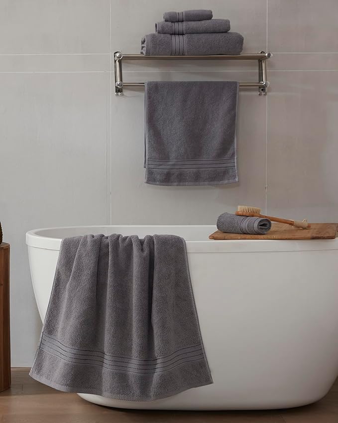 COZYART Grey Bath Towel Set 6pcs, Turkish Cotton Bathroom Towel Sets Soft Absorbent and Durable 650 GSM Luxury 6 Pcs with 2 Bath Towels, 2 Hand Towels, 2 Washcloth