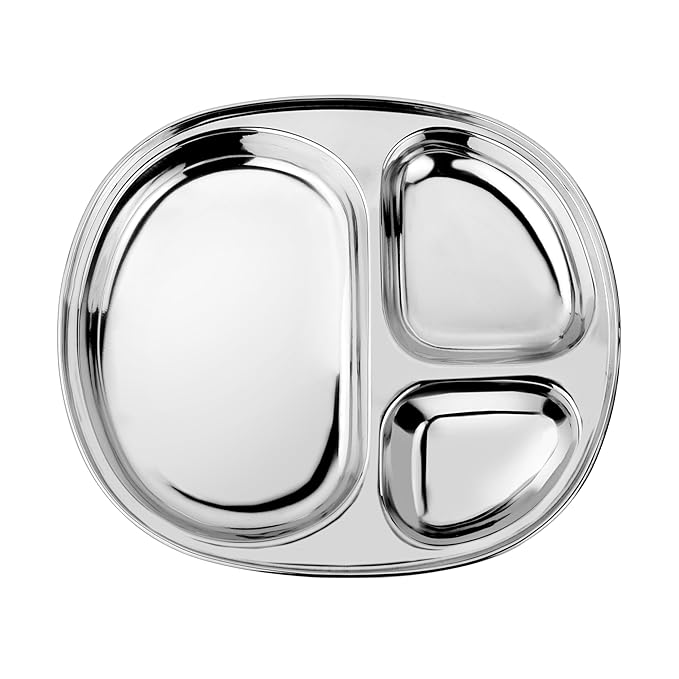 Ahimsa Stainless Steel Kids Plate, Pediatrician Designed Divided Toddler & Baby Plates, Non Toxic, Unbreakable & Dishwasher Safe, Polished