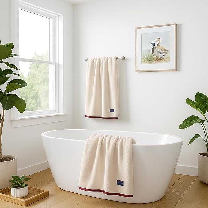 REDKISS 6 Pack Cotton Towel Set with Luxury Embellished Border, 600 GSM Ultra Soft & Highly Absorbent Bath Towels Set with 2 Bath, 2 Hand, 2 Washcloths for Bathroom, Gym, Spa, Hotel, Beige Brown