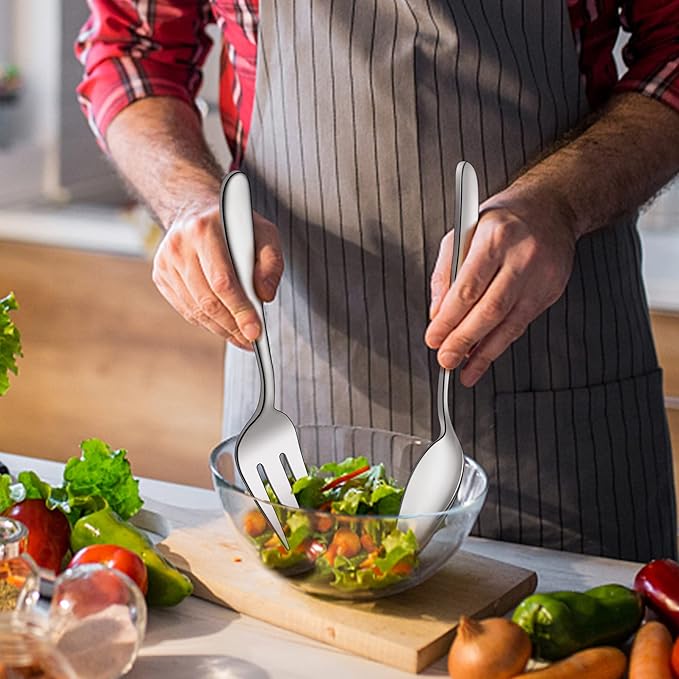 46-Piece Heavy Duty Silverware Set of 8, LIANYU Stainless Steel Flatware Set with Serving Utensils, Thick Cutlery Eating Utensils Include Fork Knife Spoon, Mirror Finished, Dishwasher Safe