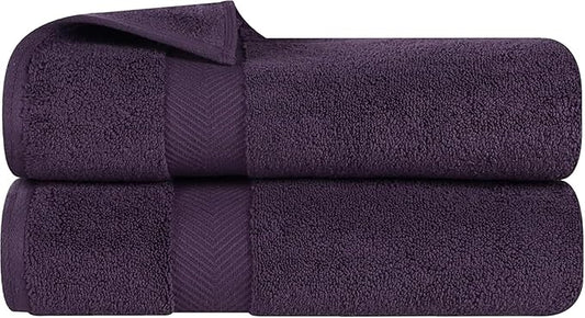Superior Zero Twist 100% Cotton Bath Towels, Super Soft, Fluffy and Absorbent, Premium Quality Oversized Bath Towel Set of 2, Grape Seed