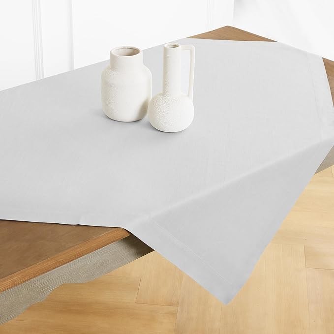 Solino Home Linen Tablecloth 52 x 52 Inch - 100% Pure Linen Silver Cloud Square Tablecloth - Fete, Machine Washable Table Throw for Winter