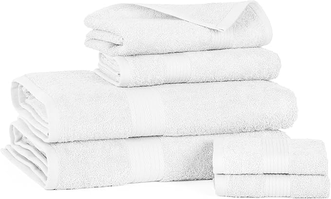 Ample Decor Bathroom Towel Set of 6-2 Hand Towel, 2 Bath Towel, 2 Wash Cloths - 600 GSM 100% Cotton - Christmas White