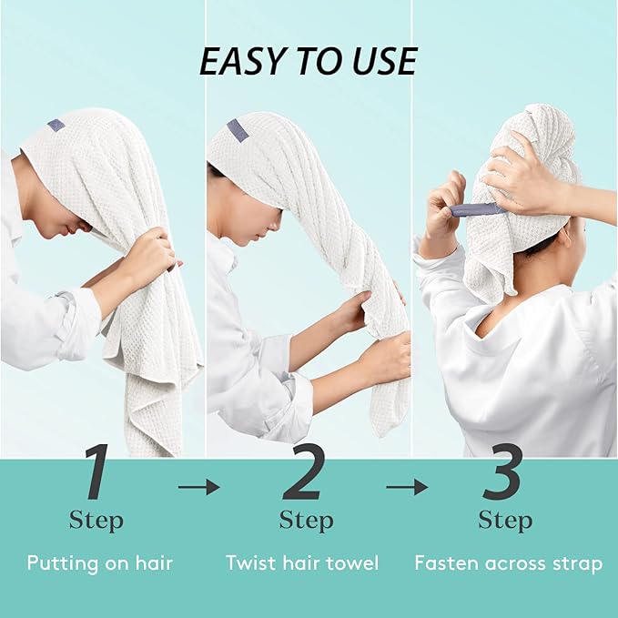 YFONG X-Large Hair Towel Wrap for Women, Super Absorbent Microfiber Hair Towel for Curly Hair, Fast Drying Hair Turbans with Elastic,Hair Drying Towel Wrap for Hair Care 30" X 40" (White)