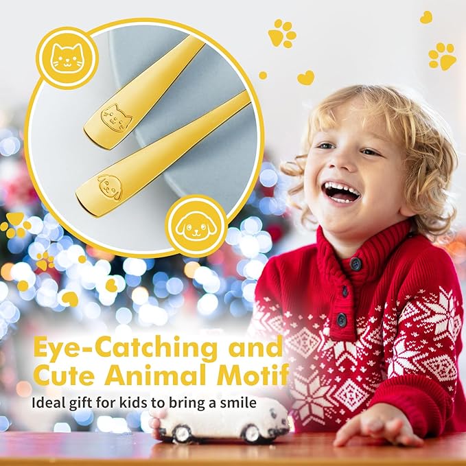 DRKIO Stainless Steel Toddler Utensils Set - 6 Pieces Kids Silverware Set Children Safe Food Grade Small Forks and Spoons Dishwasher Safe Mirror Polished