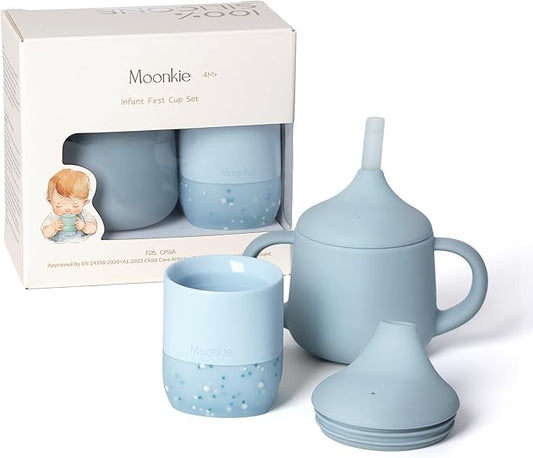 Moonkie Baby Training Cup & Sippy Cup Set | 4 Months+ | Baby-Led Weaning Essential | Gift for Infants (Ether Cup Set, 2 Pack)