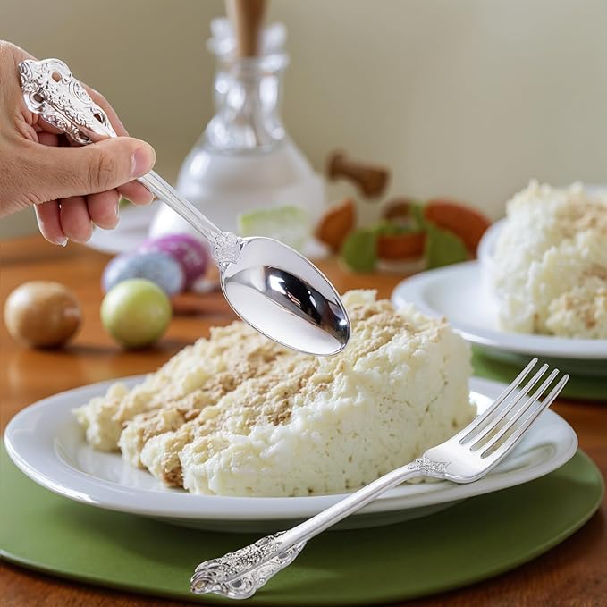 WDF 120PCS Silver Plastic Silverware - Heavy Duty Silver Plastic Cutlery Set - 40 Forks, 40 Spoons, 40 Knives, Perfect for Christmas Parties/Weeding