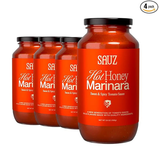 Sauz | Hot Honey Marinara Pasta Sauce, 25 Oz Jar (4-Pack), Sweet & Spicy Tomato Sauce, Gluten-Free, Non-GMO, Multi-Use, Clean Ingredients – Small Batch