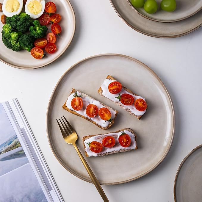 AmorArc Ceramic Dinnerware Sets,Handmade Reactive Glaze Stoneware Plates and Bowls Sets,Highly Scratch Resistant | Dishwasher & Microwave Safe Dishes Set,Service for 6 (18pc)