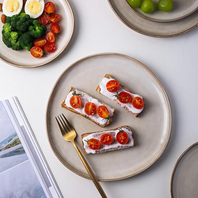 AmorArc Ceramic Dinnerware Sets,Handmade Reactive Glaze Stoneware Plates and Bowls Sets,Highly Scratch Resistant | Dishwasher & Microwave Safe Dishes Set,Service for 8 (24pc)