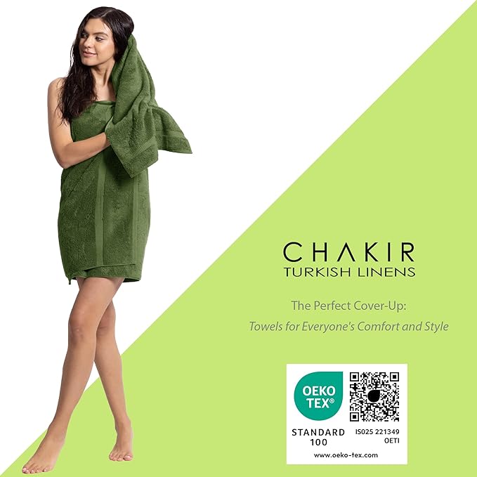 Chakir Turkish Linens | Hotel & Spa Quality 100% Cotton Premium Turkish Towels | Soft & Absorbent (4-Piece Bath Towels, Moss)