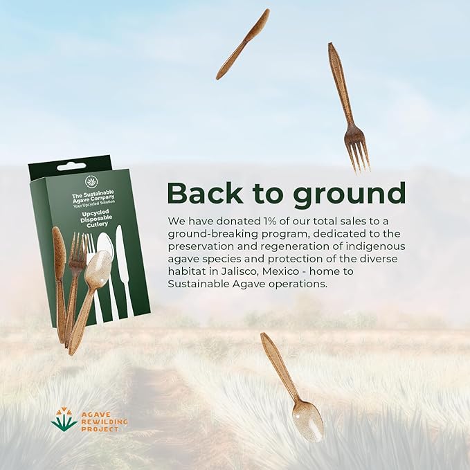 Sustainable Agave Co - Agave Fiber Cutlery - 12 Sets / 36 Pieces - Plant-Based, Made With Upcycled Materials - Bulk Brown Forks, Knives & Spoons Variety Pack
